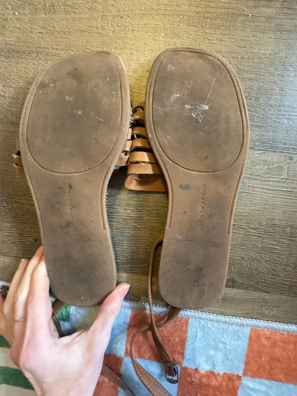 Lucky Brand Tan Braided Leather Slide Sandals